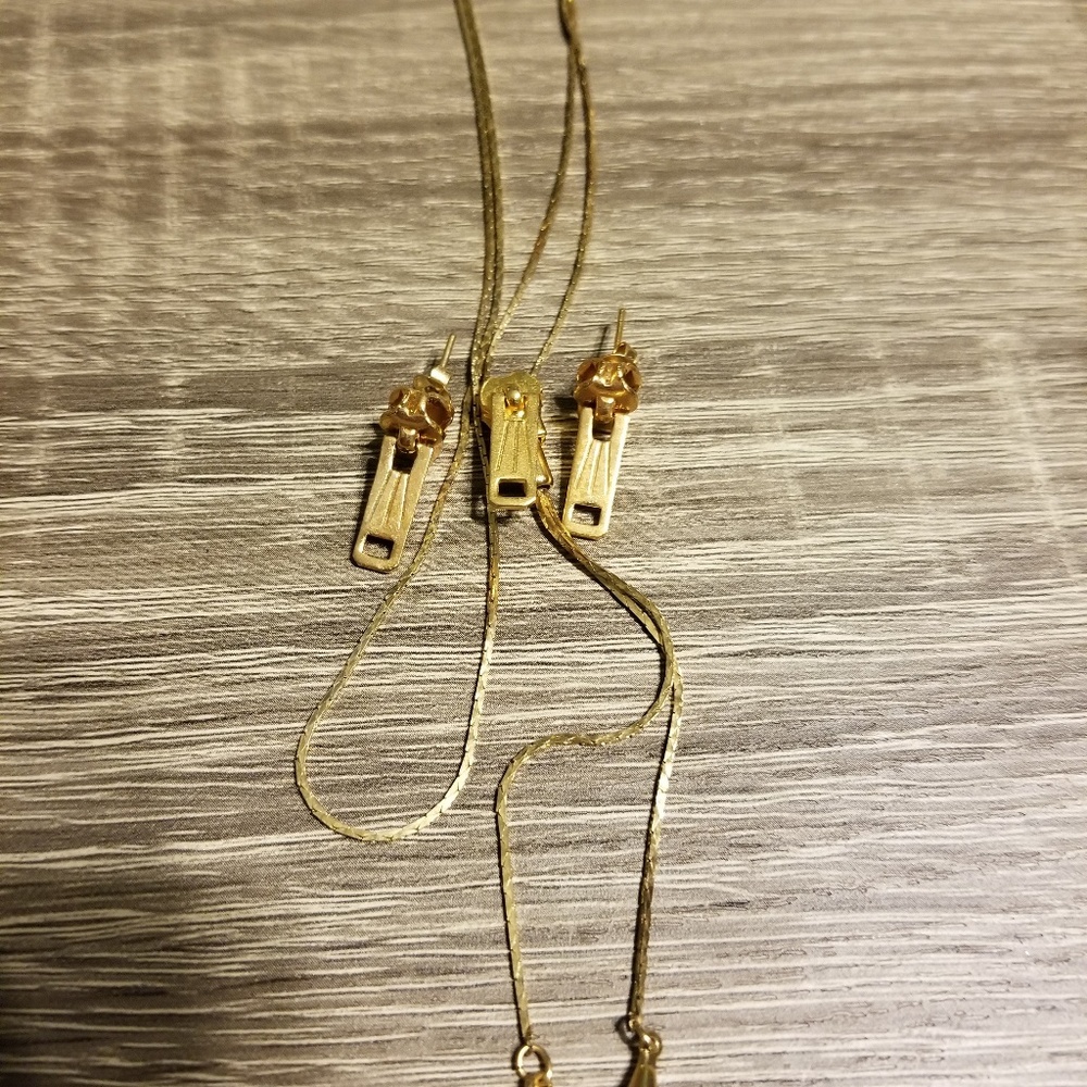 Zipper slide necklace & earrings